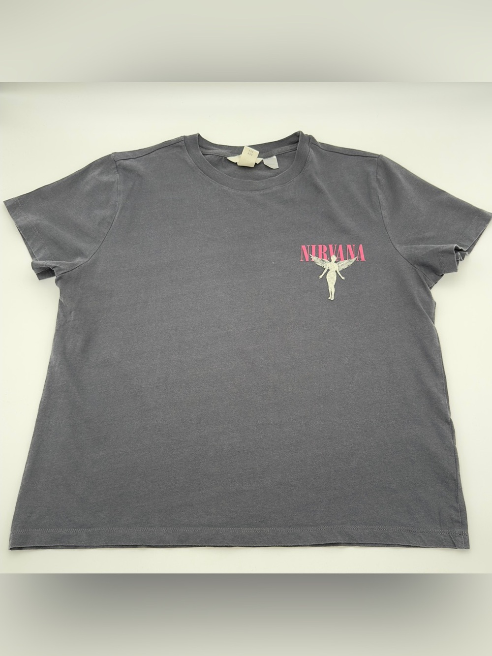 H&M Gray Nirvana Graphic Short Sleeve Tee with Pink Logo